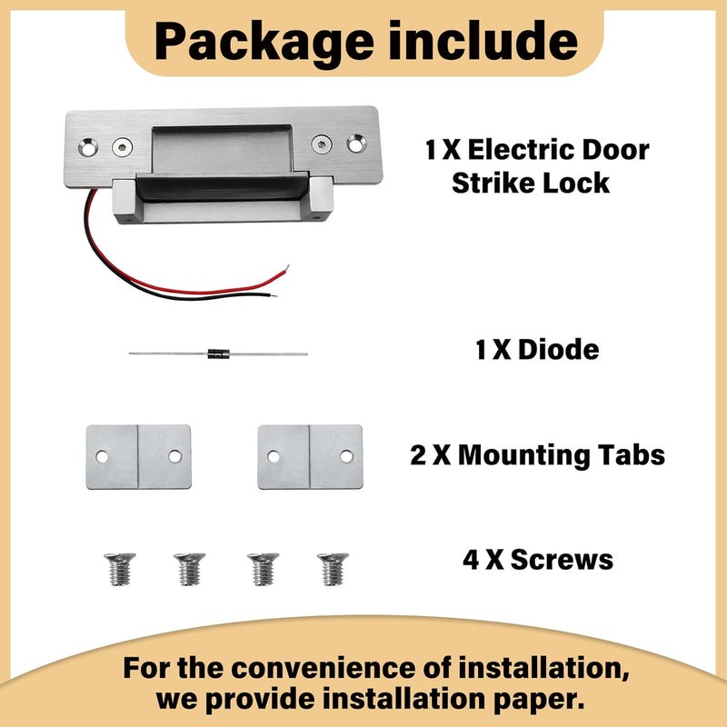 Pulaim Heavy Duty Electric Door Strike Lock，ANSI Standard Fail-Secure/Fail-Safe Electric Strike Lock for Door Access Control System,Cylindrical or Mortise Installation (Input Voltage 12VDC) - Image 5